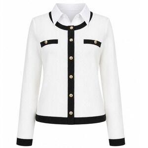 Tops Contrast Cardigan Poplin Collar Button Up White Black Sz 2x Fashion Nova